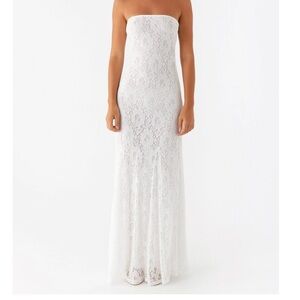 Peppermayo White Strapless Lace Maxi Dress - Lolita
